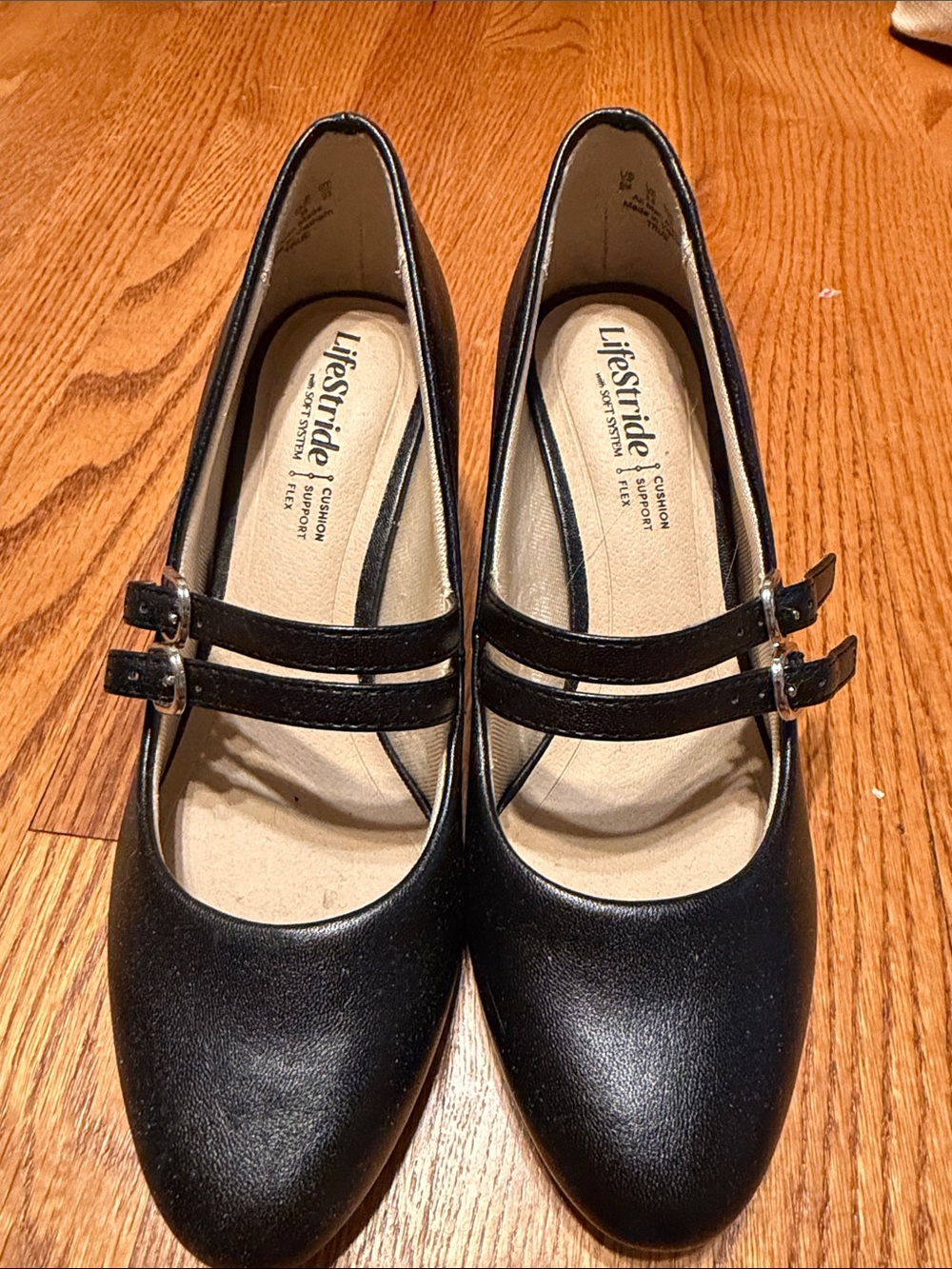 Life Stride Black Double-Strap Mary Jane Flats